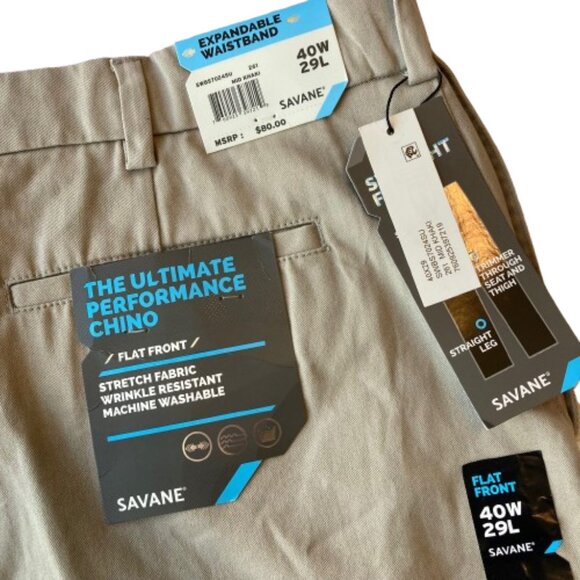 Savane Ultimate Performance Chino Pants Stretch 40x29 Mid Khaki NWT - Picture 9 of 9